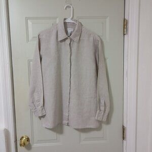 LIZ CLAIBORNE WOMEN'S 100% LINEN SHIRT SIZE M, BEIGE, LON SLEEVE